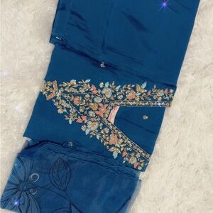 Elegant Blue Embroidered Fabric